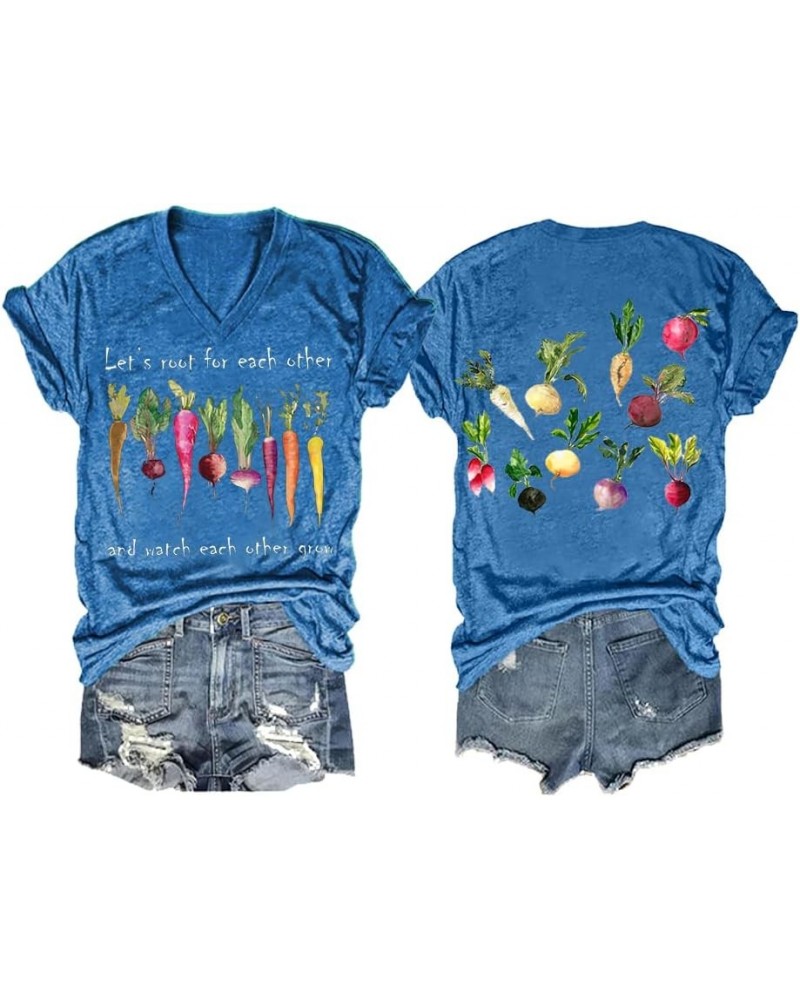 Let's Root for Each Other Shirt Fun Graphic Tee Gift V Neck Casual Tops Blue $12.37 T-Shirts