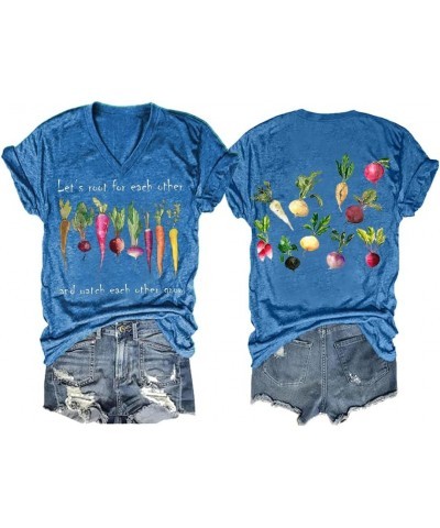 Let's Root for Each Other Shirt Fun Graphic Tee Gift V Neck Casual Tops Blue $12.37 T-Shirts