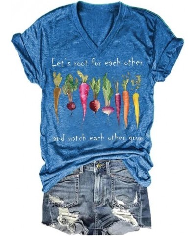 Let's Root for Each Other Shirt Fun Graphic Tee Gift V Neck Casual Tops Blue $12.37 T-Shirts