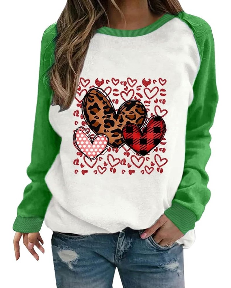 Womens Valentine's Day Sweatshirt Leopard Plaid Heart Graphic Pullover Long Sleeve Crewneck Casual Tunic Tops Raglan T Shirt ...