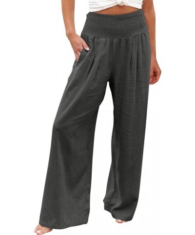 Linen Pants Women 2024 Summer Wide Leg Palazzo Pants Beach High Waisted Trousers Boho Long Lounge Pant with Pockets Dark Gray...