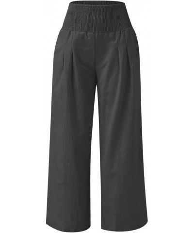 Linen Pants Women 2024 Summer Wide Leg Palazzo Pants Beach High Waisted Trousers Boho Long Lounge Pant with Pockets Dark Gray...