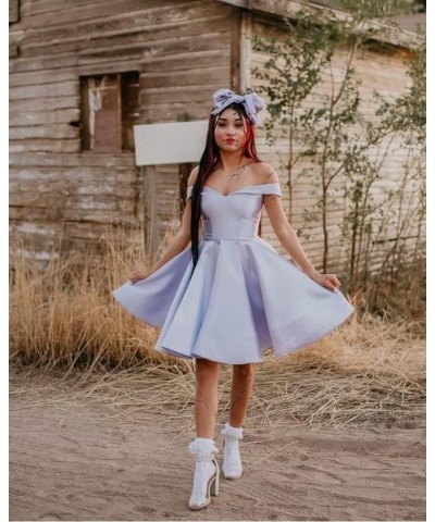 Off Shoulder Homecoming Dresses for Teens A Line Short Prom Dresses Satin Cocktail Party Gowns with Pockets Light Blue $32.39...