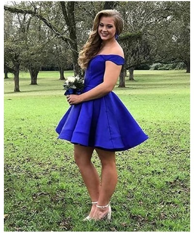 Off Shoulder Homecoming Dresses for Teens A Line Short Prom Dresses Satin Cocktail Party Gowns with Pockets Light Blue $32.39...