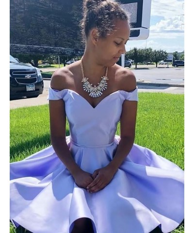 Off Shoulder Homecoming Dresses for Teens A Line Short Prom Dresses Satin Cocktail Party Gowns with Pockets Light Blue $32.39...