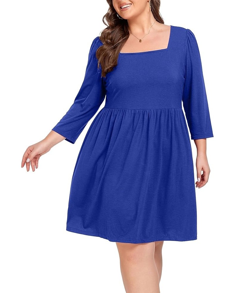 Plus Size Dresses for Curvy Women 3/4 Sleeve Square Neck Fall Dresses Flowy Swing Empire Waist Dress 2023 Royal Blue $11.59 D...