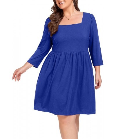 Plus Size Dresses for Curvy Women 3/4 Sleeve Square Neck Fall Dresses Flowy Swing Empire Waist Dress 2023 Royal Blue $11.59 D...