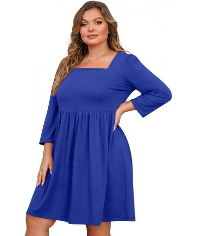 Plus Size Dresses for Curvy Women 3/4 Sleeve Square Neck Fall Dresses Flowy Swing Empire Waist Dress 2023 Royal Blue $11.59 D...