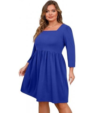 Plus Size Dresses for Curvy Women 3/4 Sleeve Square Neck Fall Dresses Flowy Swing Empire Waist Dress 2023 Royal Blue $11.59 D...