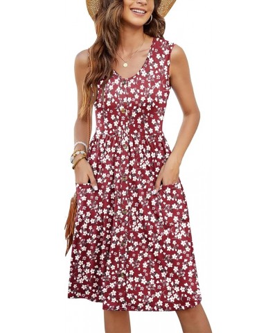 Women Summer Dresses Sleeveless Casual Loose Swing Button Down Midi Dress with Pockets Red Flower $14.80 Dresses