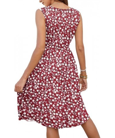 Women Summer Dresses Sleeveless Casual Loose Swing Button Down Midi Dress with Pockets Red Flower $14.80 Dresses