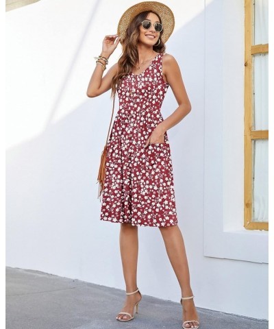 Women Summer Dresses Sleeveless Casual Loose Swing Button Down Midi Dress with Pockets Red Flower $14.80 Dresses