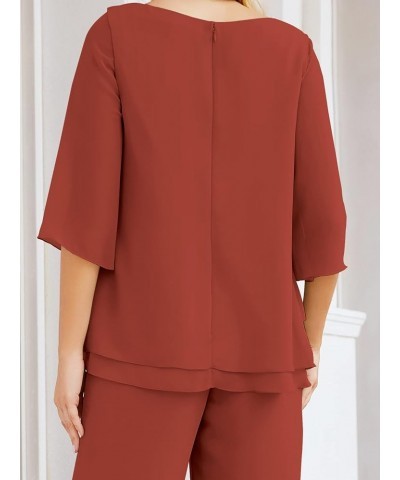 Chiffon Mother of The Bride Dress Plus Size Pant Suits Ruffle Layers Rust Red $37.50 Suits