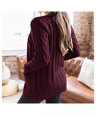 Women's Cable Knit Long Sleeve Cardigans Open Front Button Sweater Solid Lightweight Outwear with Pockets A-wine $8.17 Sweaters