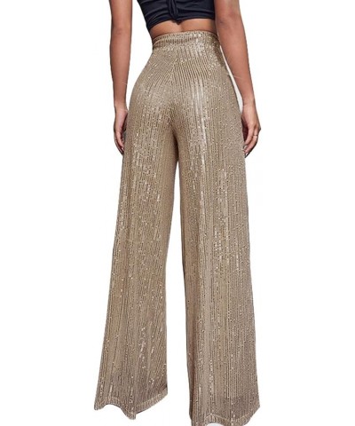 Sequin Pants Women Straight Leg Glitter Sequin Pants Sparkly Loose Trousers Shiny Dance Bling Party Clubwear Pants Z1-rose Go...