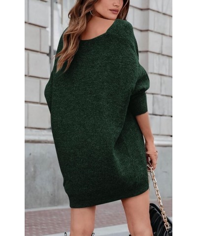 Women's Pullover Sweater Dress Casual Long Sleeve Ribbed Knit V Neck Loose Oversized Sweaters Dresses Dark Green $24.43 Sweaters