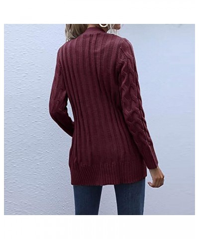 Women's Cable Knit Long Sleeve Cardigans Open Front Button Sweater Solid Lightweight Outwear with Pockets A-wine $8.17 Sweaters