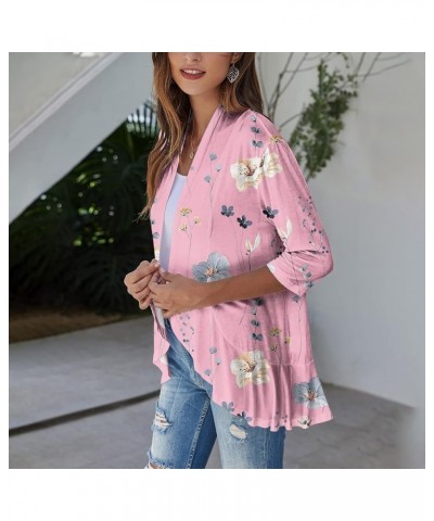 Womens Kimonos for Summer,Women's Retro Floral Vintage Ethnic Cardigans Ruffle Curved Hem Dressy Casual Kimonos Cardigan 3-pi...