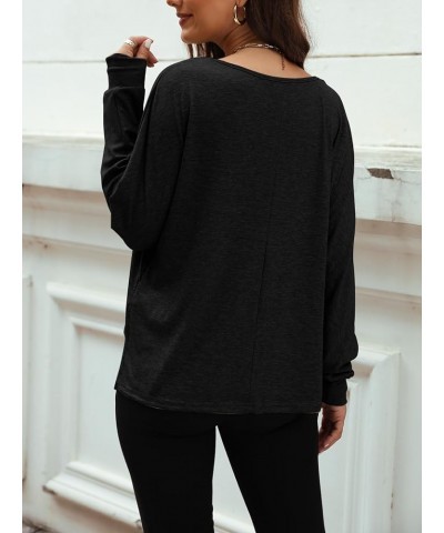 Women Long Sleeve V Neck Oversize Blouses Trendy Loose Lace Sleeves Casual Fall Tunic Tops T Shirt Black $12.50 Blouses