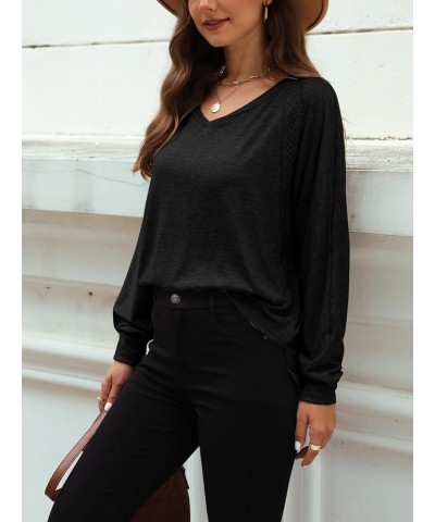 Women Long Sleeve V Neck Oversize Blouses Trendy Loose Lace Sleeves Casual Fall Tunic Tops T Shirt Black $12.50 Blouses