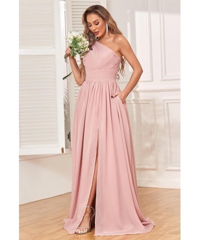 Women's One Shoulder Bridesmaid Dresses Long Slit Formal Evening Party Gowns with Pockets Yellow $34.30 Dresses