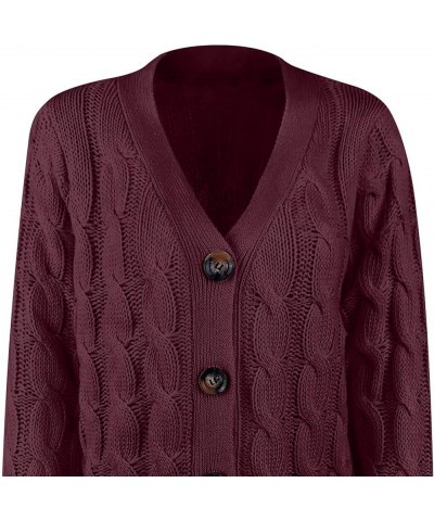 Women's Cable Knit Long Sleeve Cardigans Open Front Button Sweater Solid Lightweight Outwear with Pockets A-wine $8.17 Sweaters