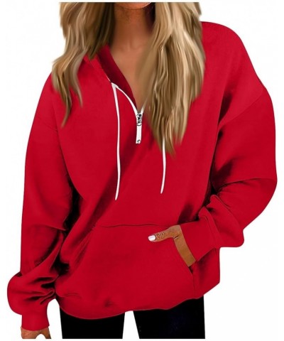 Quarter Zip Hoodies for Women Fall Winter Oversized Sweatshirts Teen Girl Pullover with Pocket C-red $11.97 Hoodies & Sweatsh...