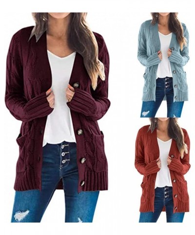 Women's Cable Knit Long Sleeve Cardigans Open Front Button Sweater Solid Lightweight Outwear with Pockets A-wine $8.17 Sweaters