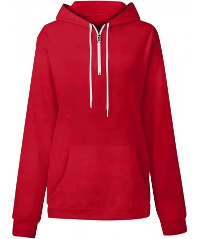 Quarter Zip Hoodies for Women Fall Winter Oversized Sweatshirts Teen Girl Pullover with Pocket C-red $11.97 Hoodies & Sweatsh...