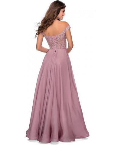 Lace Applique Bridesmaid Dresses Off Shoulder Chiffon Wedding Prom Evening Party Dress Long Formal Gown Slit Fuchsia $46.71 D...