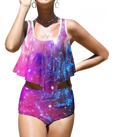 Women Mushroom High Waist Tummy Control Bikini Swimsuit Summer Two Piece Bathing Suit(S-2XL) Purple Galaxy Universe $14.70 Sw...