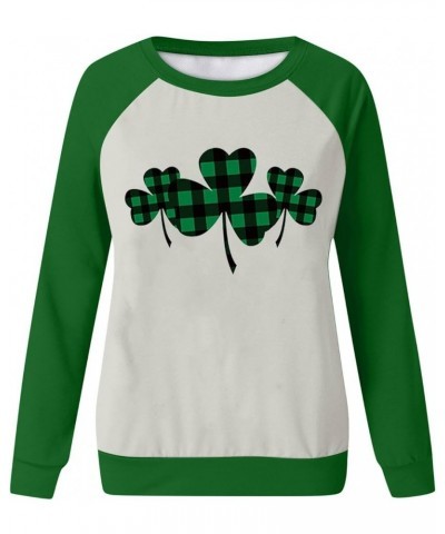 St Patrick'S Day Sweatshirt Shamrock Shirt for Women Crew Neck Long Sleeve Shirt Casual Clover Loose Sweatshirt 01-army Green...