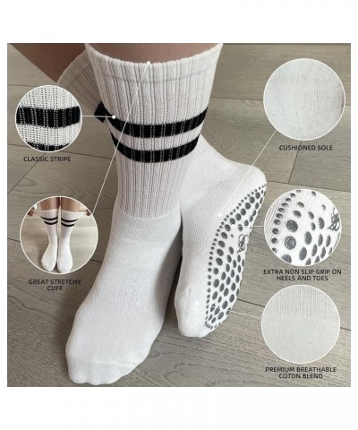 Yoga Socks with Grips for Women, Non Slip Grip Socks for Yoga, Pilates, Barre, Dance | Ideal Cushioned Crew Socks Stripe Whit...