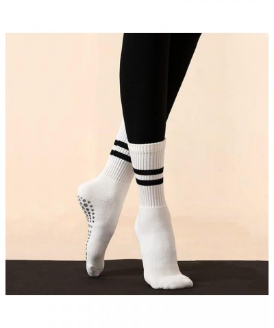 Yoga Socks with Grips for Women, Non Slip Grip Socks for Yoga, Pilates, Barre, Dance | Ideal Cushioned Crew Socks Stripe Whit...