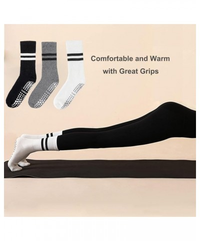 Yoga Socks with Grips for Women, Non Slip Grip Socks for Yoga, Pilates, Barre, Dance | Ideal Cushioned Crew Socks Stripe Whit...