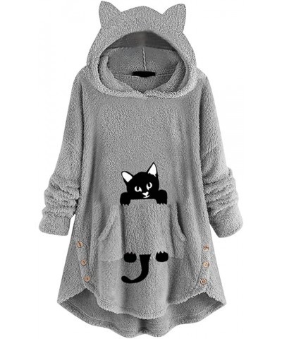 Women's Fuzzy Fleece Pullover Hoodie with Cat Ear Sherpa Oversized Hooded Sweatshirts Cute Pocket Winter Warm Coats Gray $10....