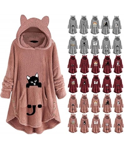 Women's Fuzzy Fleece Pullover Hoodie with Cat Ear Sherpa Oversized Hooded Sweatshirts Cute Pocket Winter Warm Coats Gray $10....