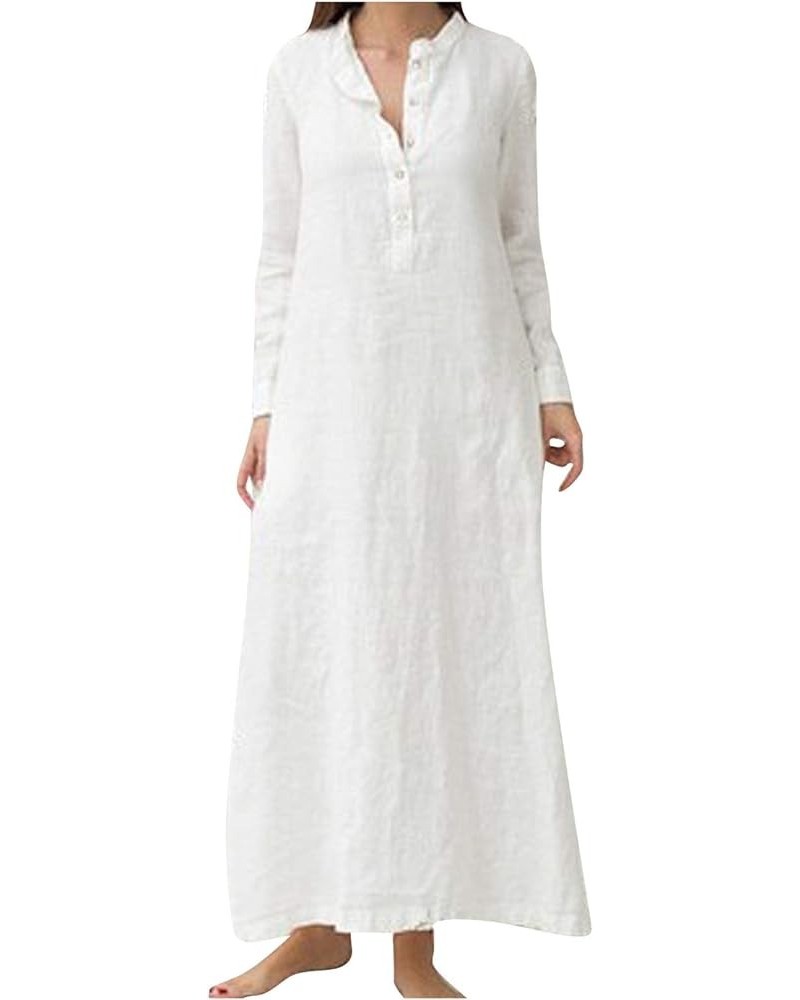 Women's Kaftan Cotton Long Sleeve Plain Casaul Oversized Maxi Long Shirt Dress White $12.49 Dresses