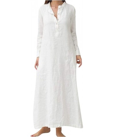 Women's Kaftan Cotton Long Sleeve Plain Casaul Oversized Maxi Long Shirt Dress White $12.49 Dresses