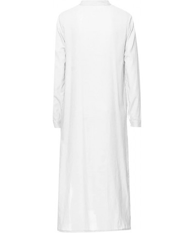 Women's Kaftan Cotton Long Sleeve Plain Casaul Oversized Maxi Long Shirt Dress White $12.49 Dresses