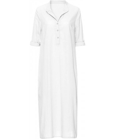 Women's Kaftan Cotton Long Sleeve Plain Casaul Oversized Maxi Long Shirt Dress White $12.49 Dresses