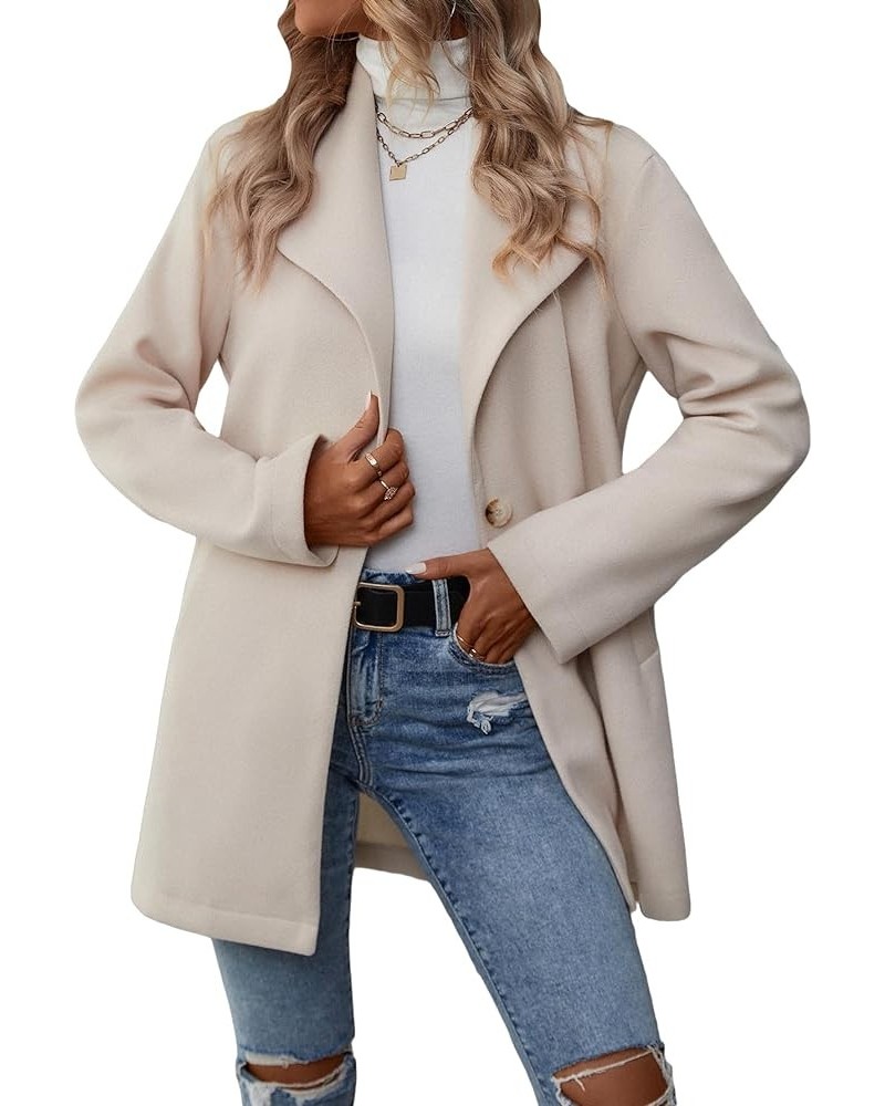 Women's Casual Lapel Collar Long Sleeve Single Button Slant Pocket Thigh Length Jacket Overcoat Apricot $25.47 Jackets