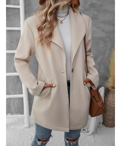 Women's Casual Lapel Collar Long Sleeve Single Button Slant Pocket Thigh Length Jacket Overcoat Apricot $25.47 Jackets