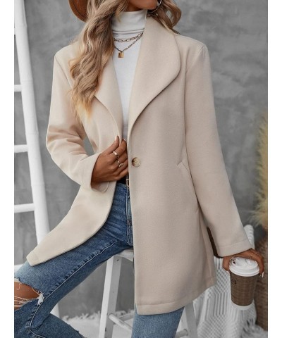 Women's Casual Lapel Collar Long Sleeve Single Button Slant Pocket Thigh Length Jacket Overcoat Apricot $25.47 Jackets