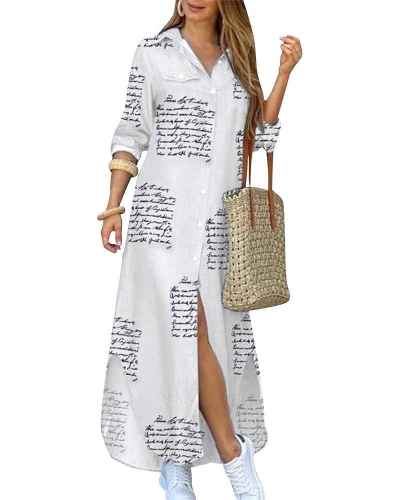 Spring Women's Shirt Dress Fashionable Summer Roll Up Sleeves Dress V-Neck Loose Ruffled Long Leisure Dress Letter $11.25 Dre...