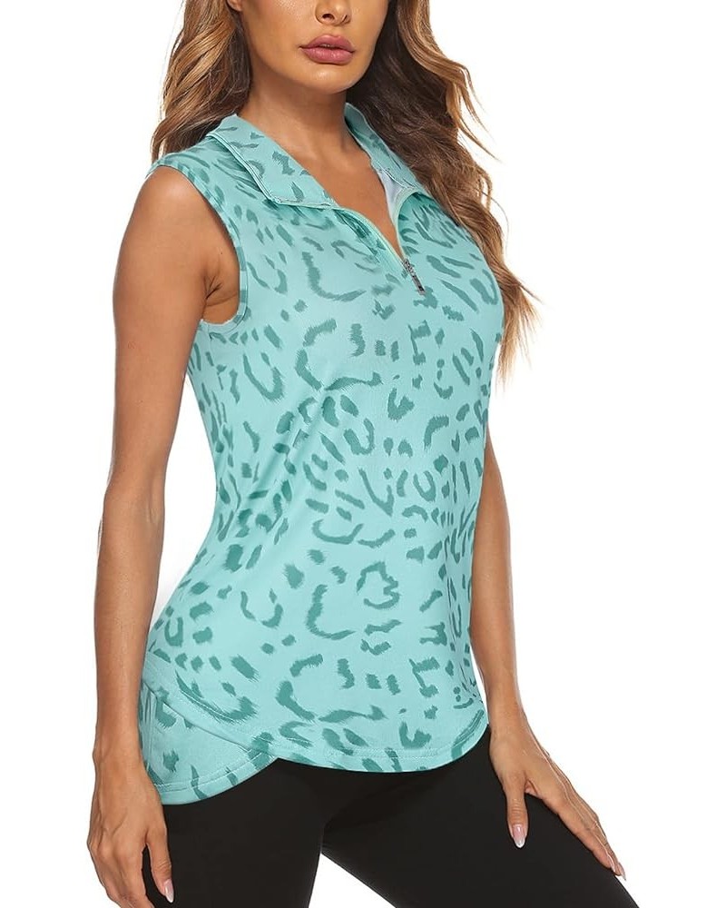 Women's Sleeveless Golf Tennis Polo Shirts Zip Up Workout Tank Tops (S-2XL) Green Leopard $16.52 Shirts