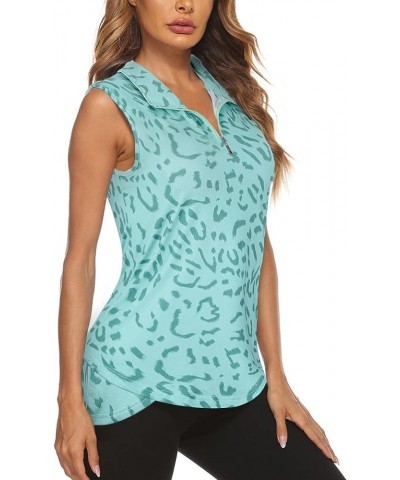 Women's Sleeveless Golf Tennis Polo Shirts Zip Up Workout Tank Tops (S-2XL) Green Leopard $16.52 Shirts