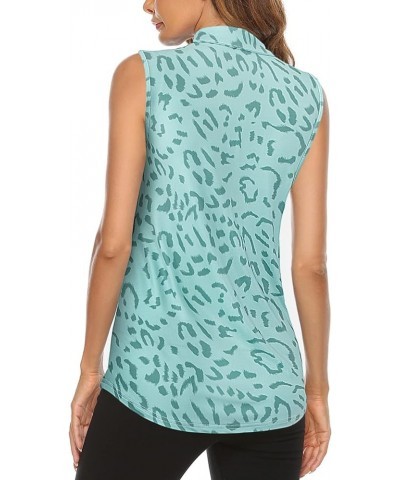 Women's Sleeveless Golf Tennis Polo Shirts Zip Up Workout Tank Tops (S-2XL) Green Leopard $16.52 Shirts