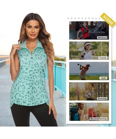 Women's Sleeveless Golf Tennis Polo Shirts Zip Up Workout Tank Tops (S-2XL) Green Leopard $16.52 Shirts