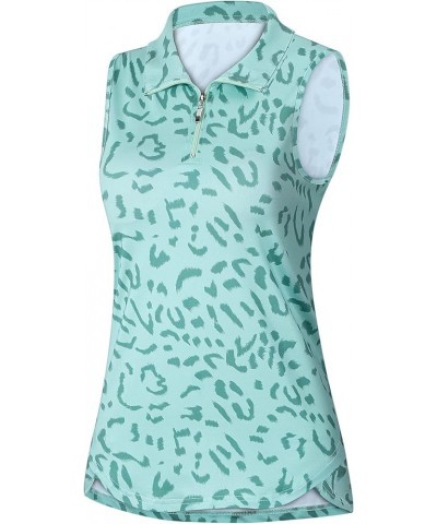 Women's Sleeveless Golf Tennis Polo Shirts Zip Up Workout Tank Tops (S-2XL) Green Leopard $16.52 Shirts